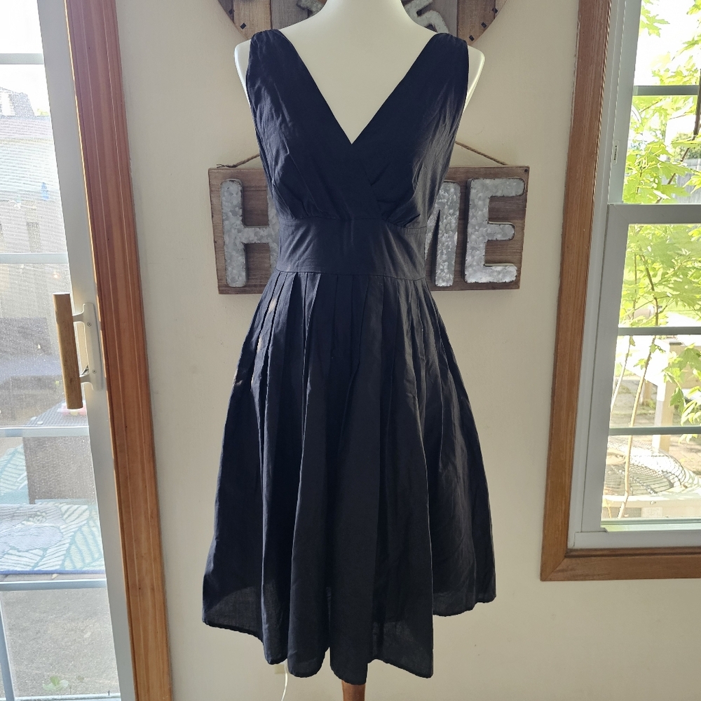 Aryeh Small Black Sleeveless V Neck Pleated A Line Dress